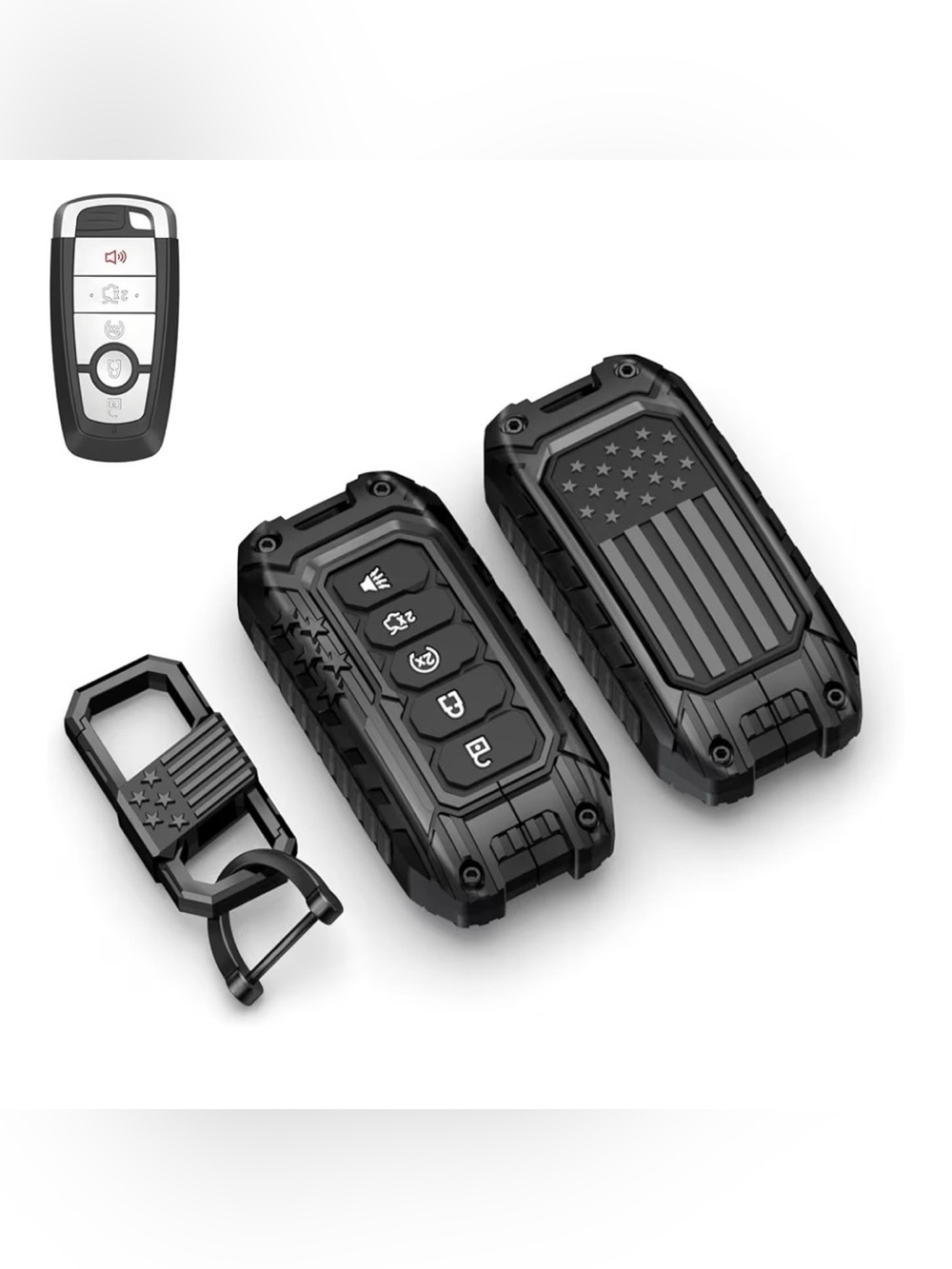 Rugged Black Tactical Key Fob Cover with American Flag